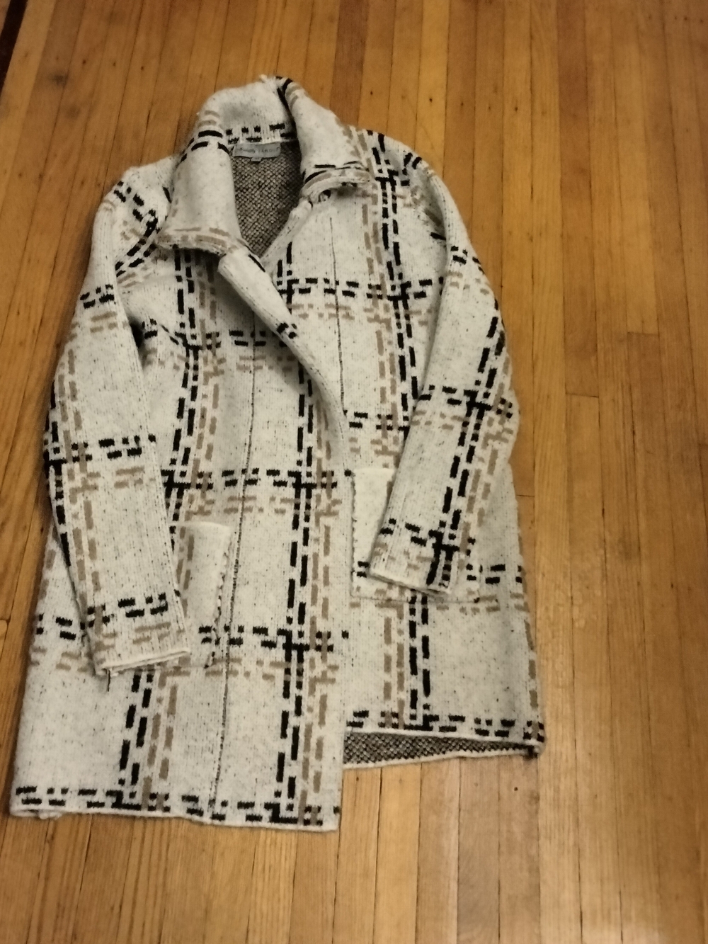 Womens Cream Plaid Wool-Blend Coat